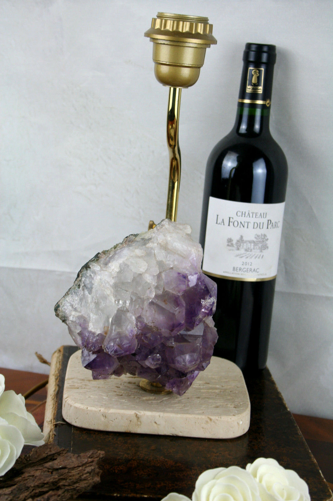 1960's Mid century Table lamp Mineral quartz  amythyst colour