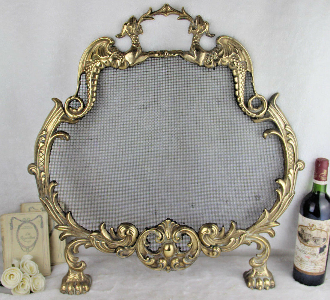 Gorgeous Gothic Dragon griffin castle French 1960 Fireplace screen brass
