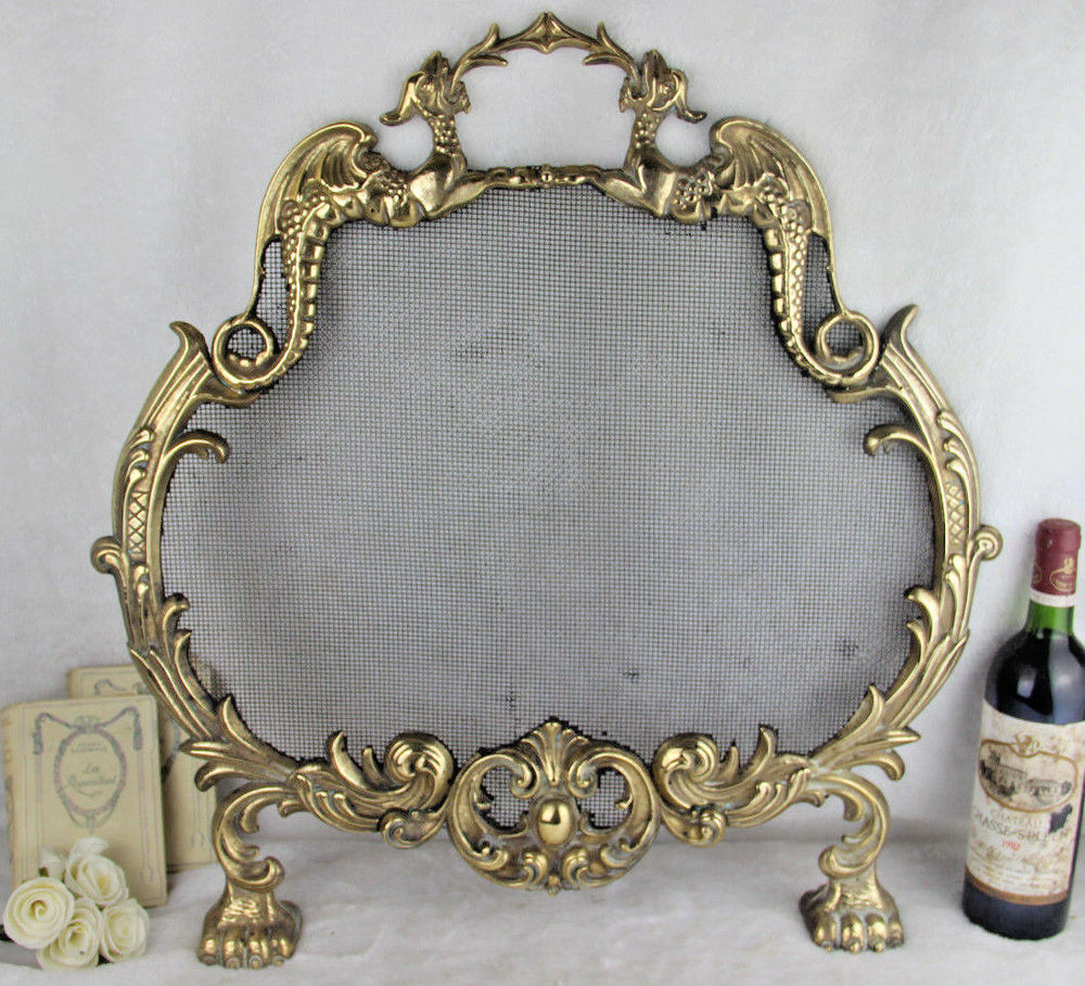 Gorgeous Gothic Dragon griffin castle French 1960 Fireplace screen brass