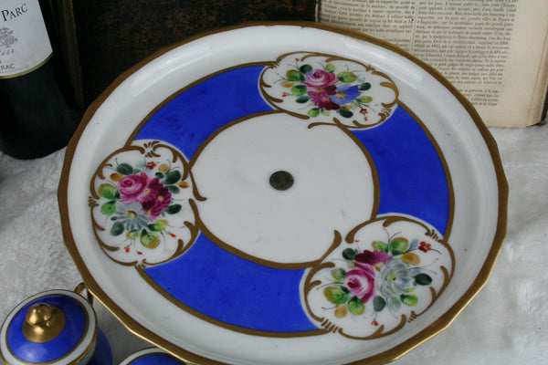 Antique French Serving tray 6 cream pots sevres floral porcelain 1900