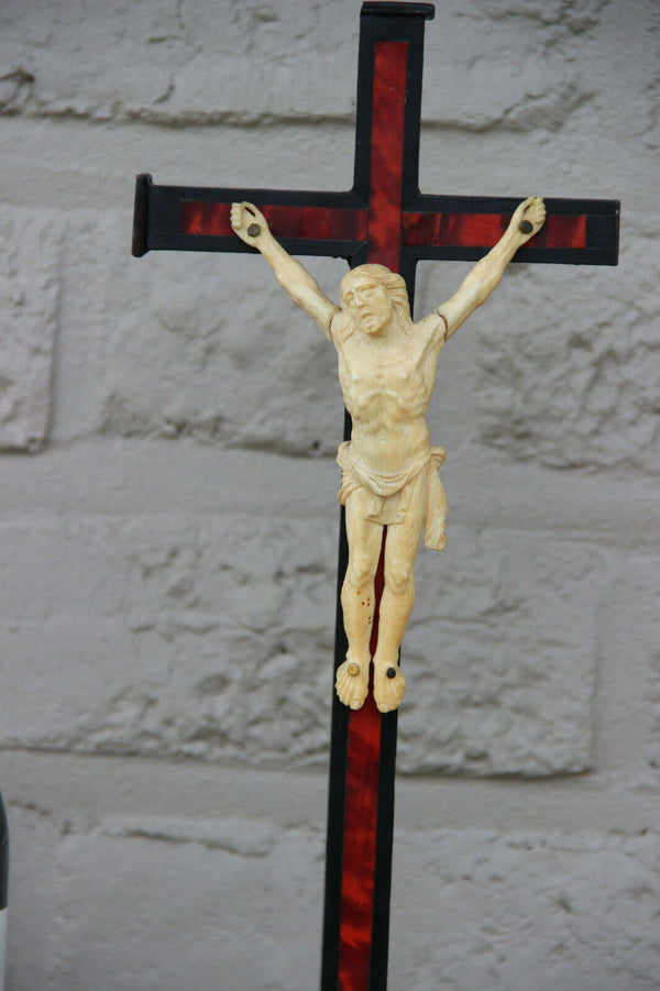 Antique 1880 French religious wood ebonized wood crucifix cross
