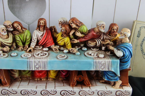 XL French Chalkware Polychrome LAST supper Jesus religious statue sculpture 1900