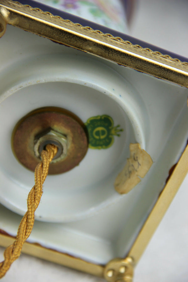 French Limoges Floral Table lamp porcelain blue marked lion paws