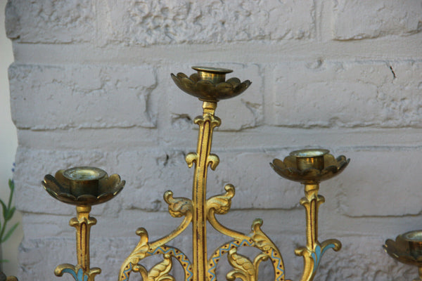 Rare XL Antique Religious Altar church Candelabras gothic dragon  enamel