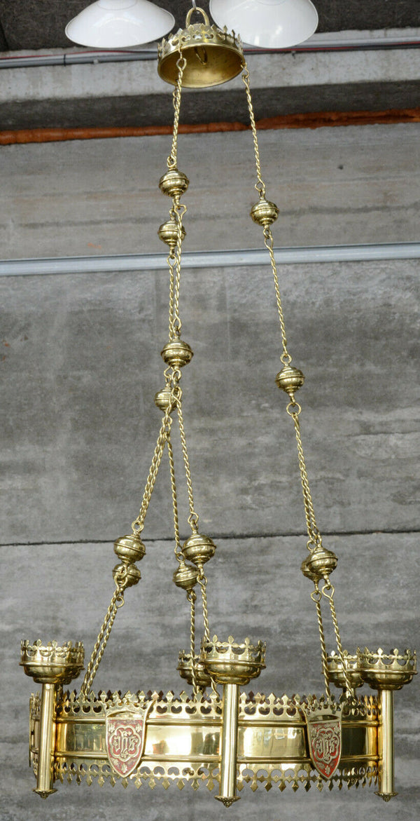 HUGE Church brass copper chandelier candle holders religious neo gothic french
