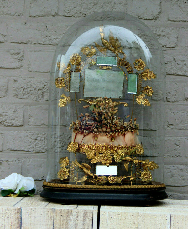 Antique Victorian Bridal wedding dome Globe Glass with tiara wax