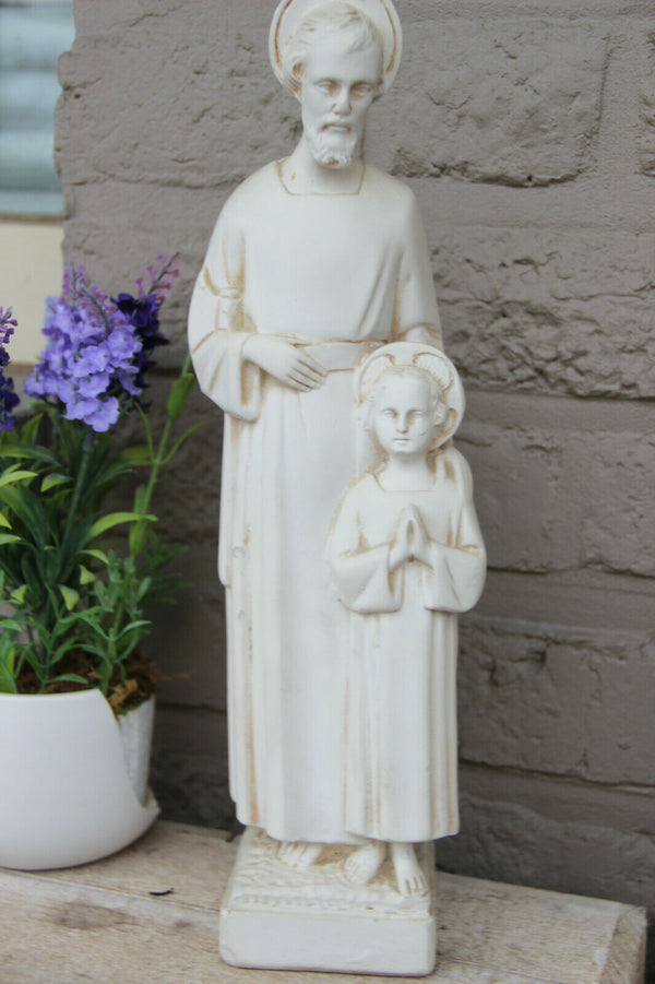 Antique French Religious chalkware Joseph jesus statue figurine