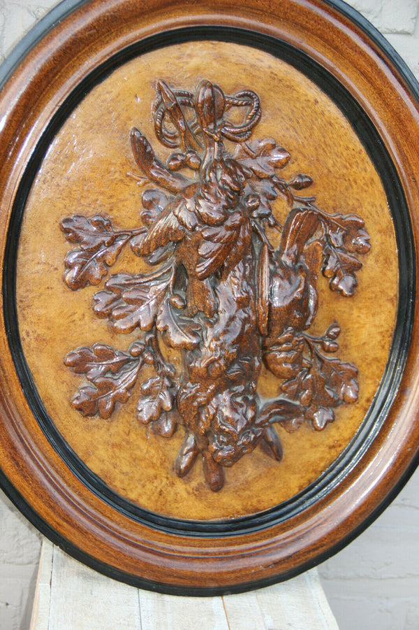 HUGE pair Chalkware Hunt trophy Black forest design wall plaques panels