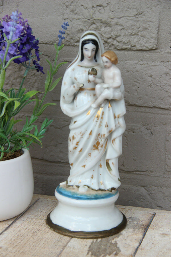 Antique french vieux paris porcelain madonna figurine statue religious