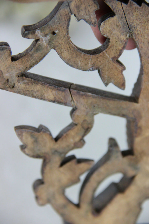 PAIR German black forest wood carved hunting trophy wall plaques 1950