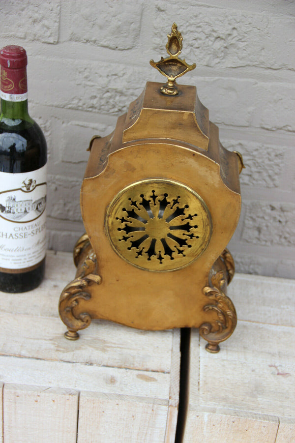 Antique French parisian mantel clock putti angel portrait scene floral decor