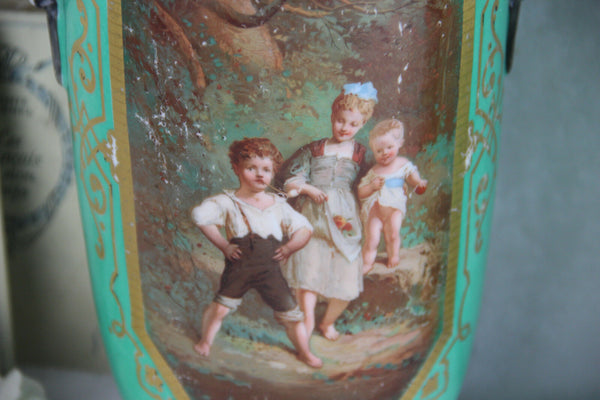 XL pair French antique vieux paris porcelain Vases romantic victorian