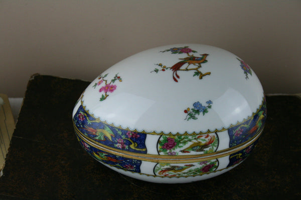 A large Easter Egg lidded box in Limoges marked porcelain with birds floral
