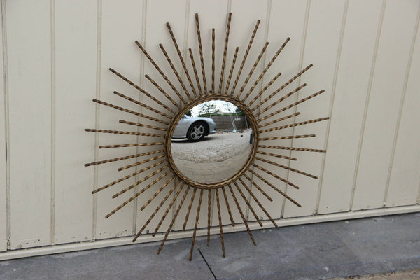 Vintage Large Retro mid century 1970 Brass Sunburst mirror Glass