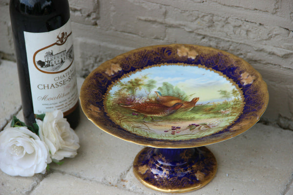Antique Limoges porcelain partridge bird hunting scene Tazza Coupe centerpiece