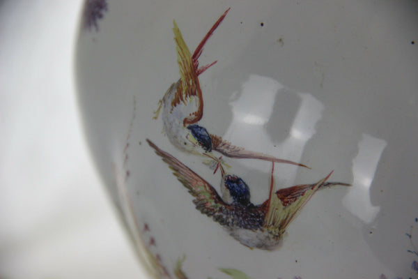 HUGE pair French 1900 marked faience porcelain sea horse dragon vases floral