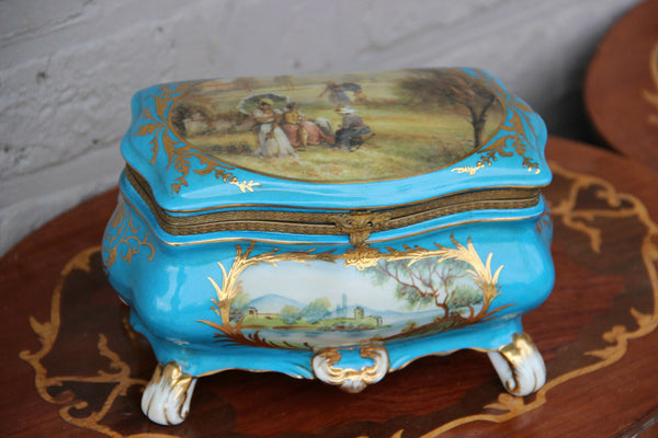 Vintage French sevres porcelain romantic landscape jewelry trinket box