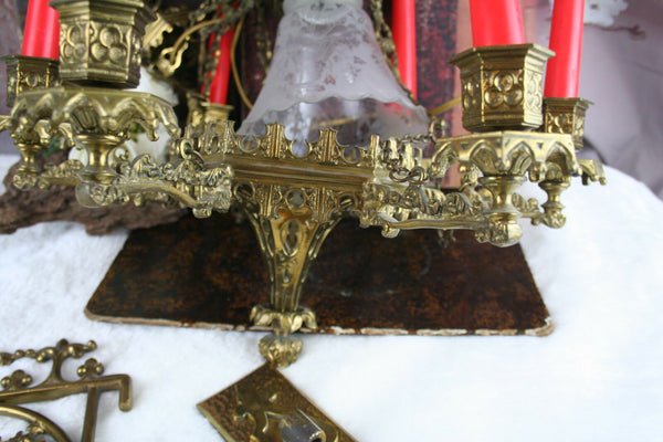 Antique Neo-Gothic Church Religious bronze French chandelier candleholder 1920