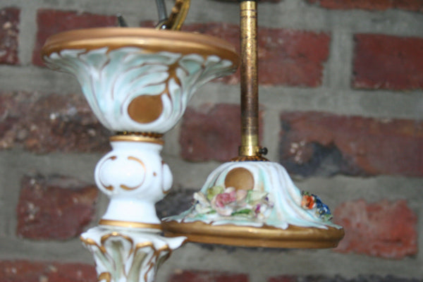 A capodimonte marked porcelain 1950 majolica Flowers Chandelier 6 arms