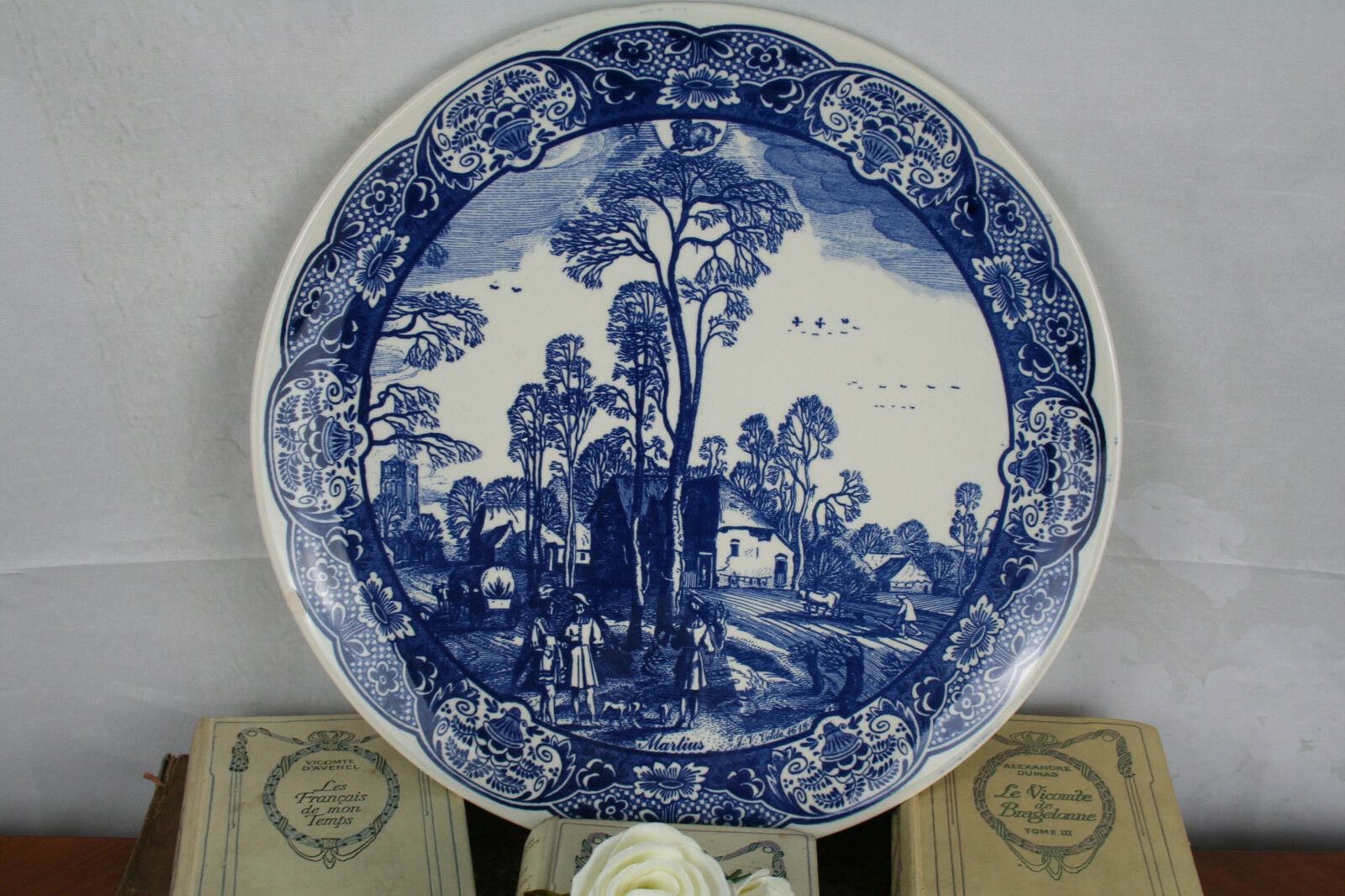 Large Delft Blue white Pottery Dutch plate marked porcelain chemkefa