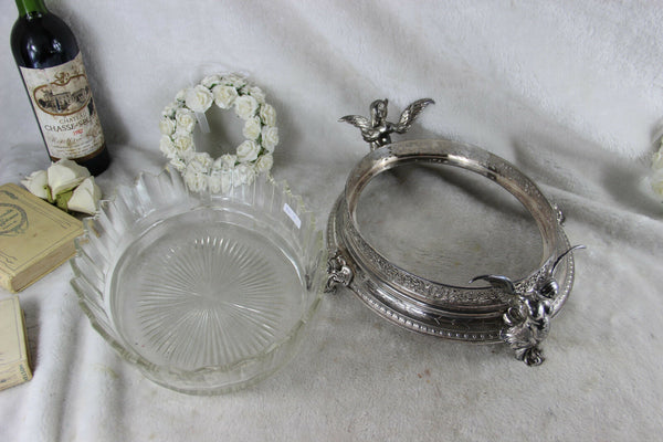 Antique French centerpiece bowl crystal glass cut caryatid mythological figurine