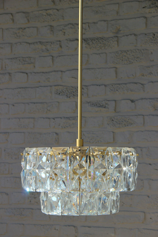 German Mid-Century 3 tier 36 Faceted Crystal glass disc Chandelier by Kinkeldey