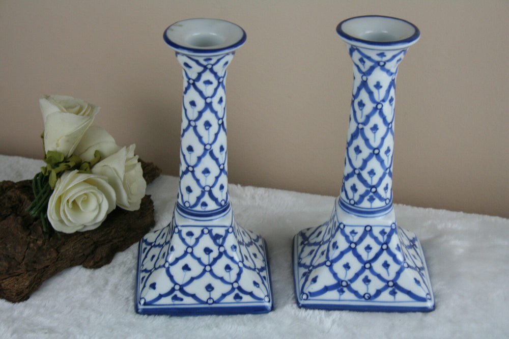 Cute pair French vintage porcelain candle holders 1950's
