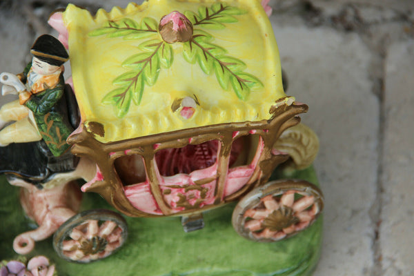 Vintage French porcelain Statue Coach carriage princess horses 1960