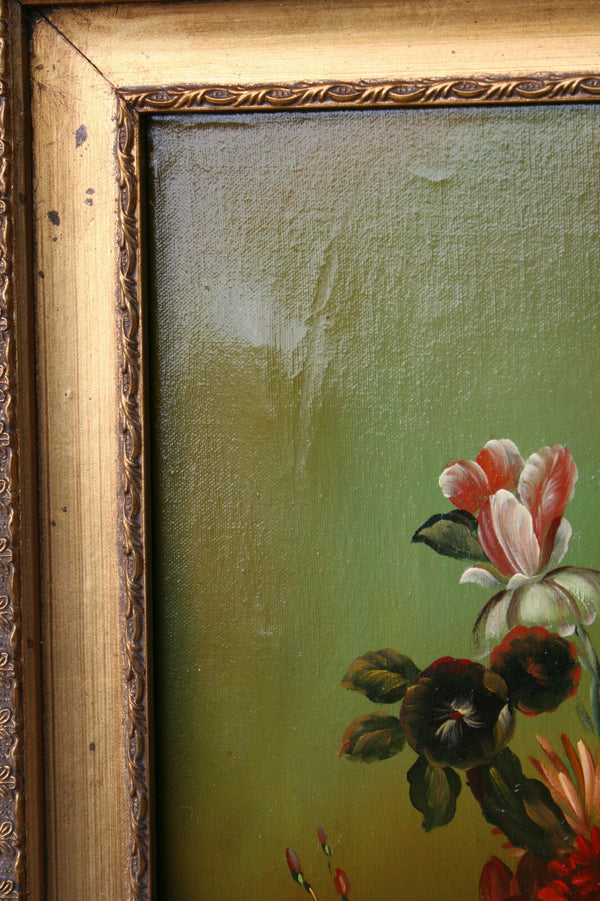 Gorgeous  flanders school oil canvas painting signed Floral still live 1960's