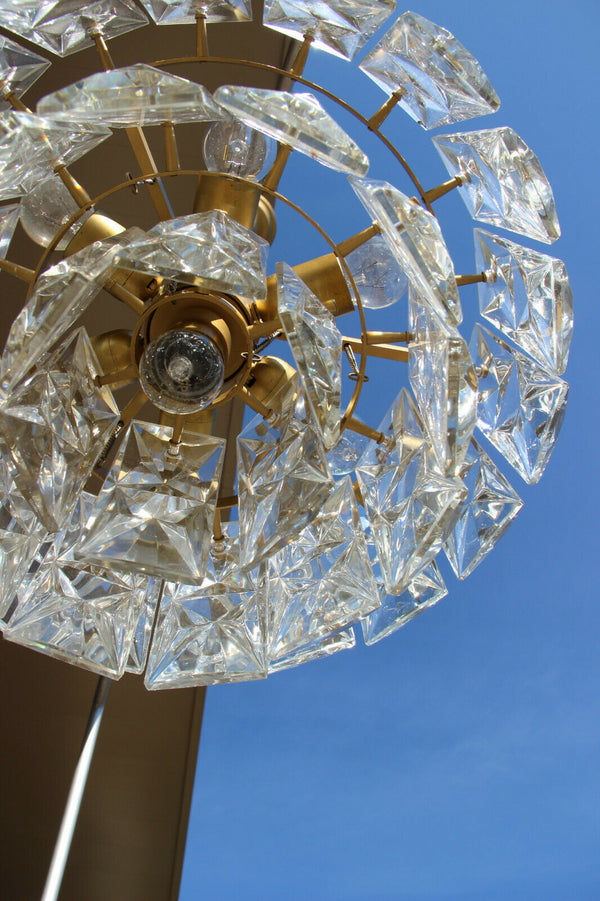 German Mid-Century 3 tier 36 Faceted Crystal glass disc Chandelier by Kinkeldey
