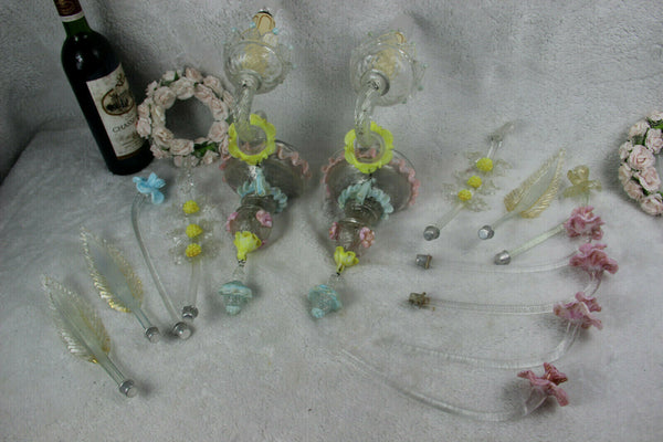 PAIR MURANO venetian hand blown multi colour wall lights sconces 1970