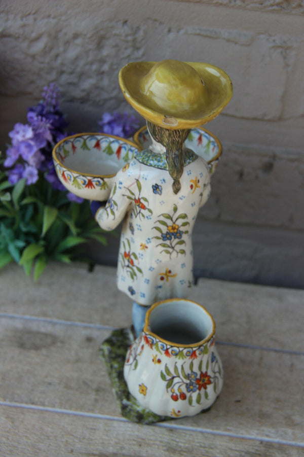 Antique henriot quimper Faience salt pepper vinegar cruet set figurine