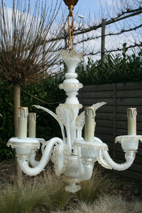 MURANO 60's Glass Chandelier leaf elements Italian 5 arms