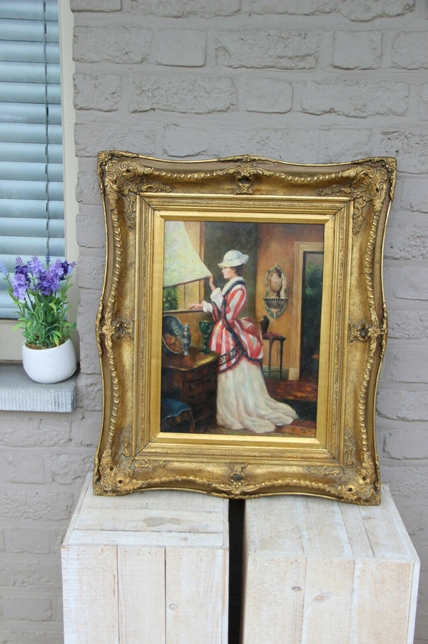Gorgeous OIL PANEL painting aristocratic lady