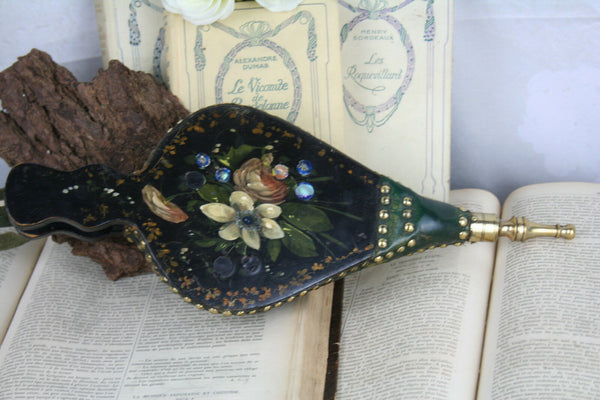 Antique French 1880 NAPOLEON III black Lacquer Bellows fireplace Mother of pearl