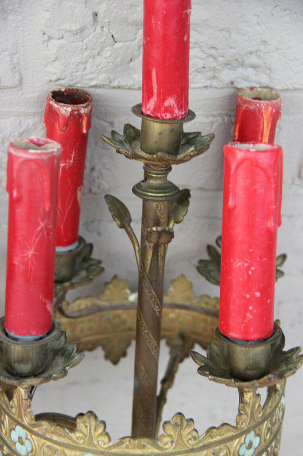 RARE PAIR French antique bronze church religious Wall lights sconces neo gothic