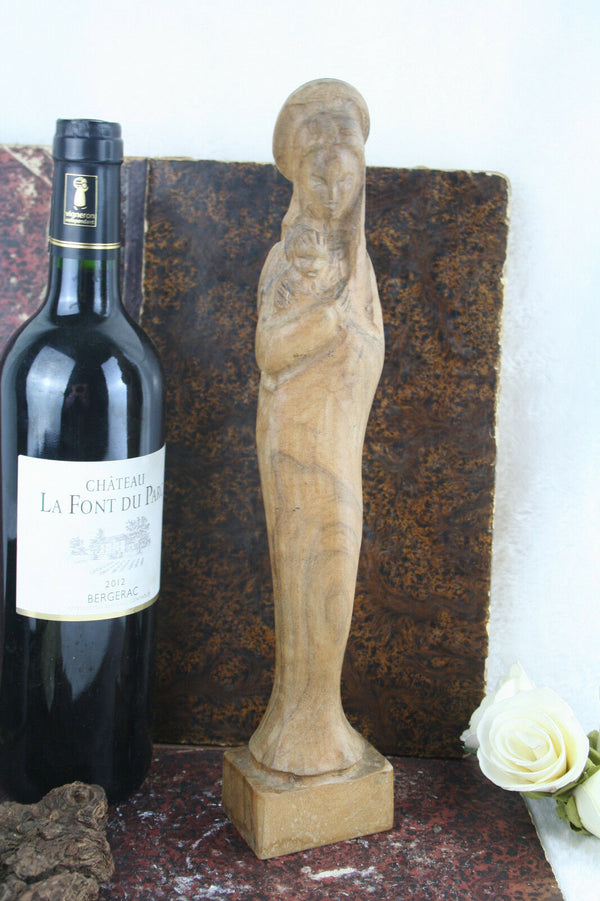 Art deco 1930 French wood madonna figurine