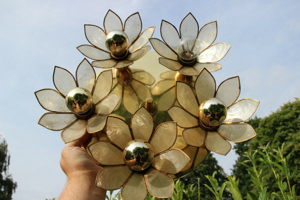 Mid century BOULANGER Mother pearl nacre Lotus flower Flush mount chandelier
