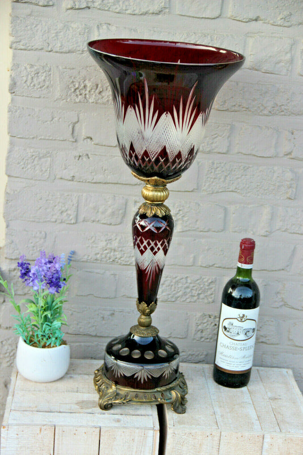 Majestical Czech Bohemian ruby red glass cut Centerpiece Vase