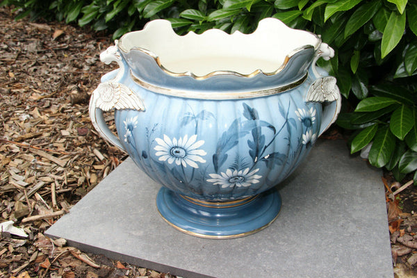 Huge Antique French art nouveau ceramic Dragon gothic floral planter Jardiniere