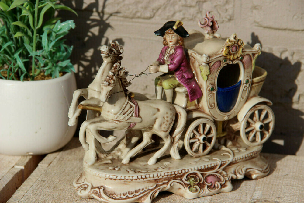 Antique german porcelain statue group coach driver horses marked