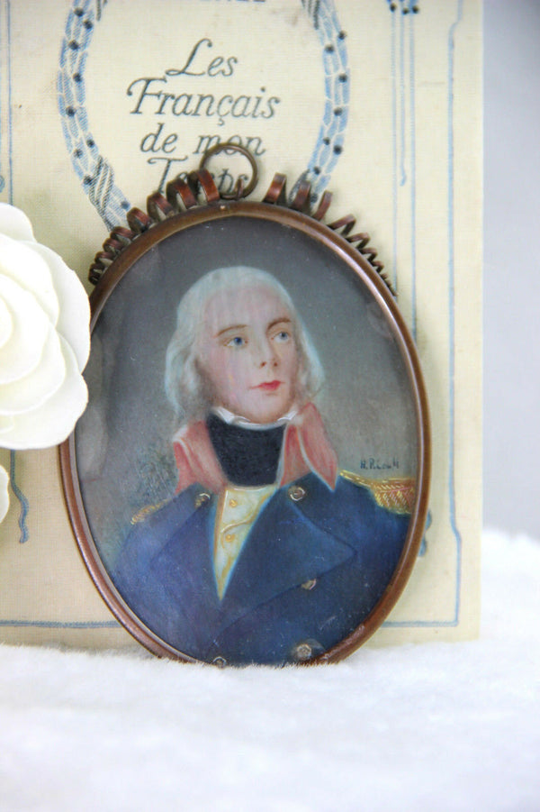French Miniature Officer soldier Napoleon era Army Portrait brass framed 1930