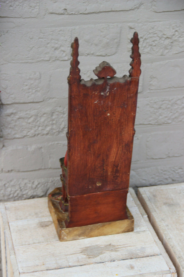 Antique Large Chalkware polychrome religious christ King throne Statue figurine