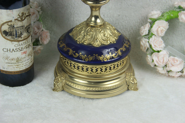 XL French Limoges blue romantic victorian Vase satyr devil heads base