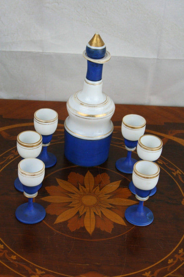 ART Deco Blue white glass Decanter set France 1930