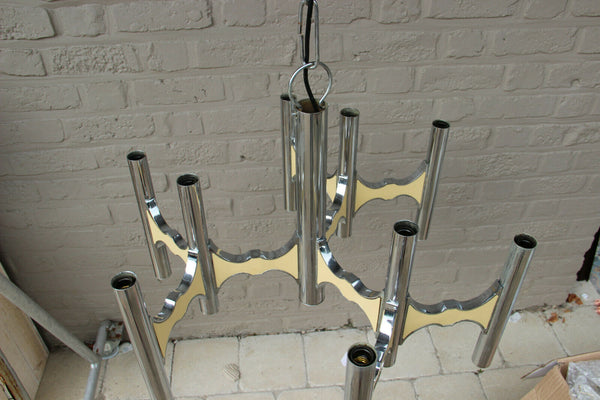 Mid century SCIOLARI 9 arm tube chrome Chandelier Italy 1970