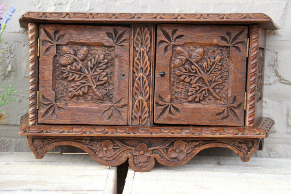 Antique French church altar wood carved holy communion wafer cabinet wall