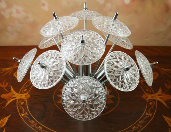 VAL SAINT LAMBERT SPUTNIK crystal discs sconce wall lamp vintage 1960's Belgium