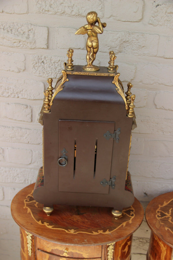 Stunning XL French boulle cartel bronze  putti figurine mantel clock