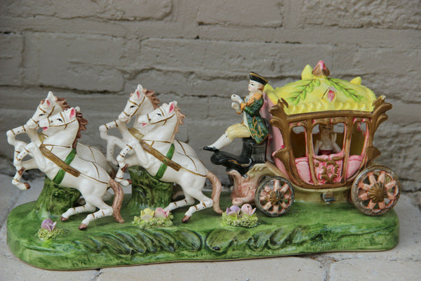 Vintage French porcelain Statue Coach carriage princess horses 1960